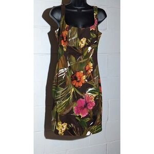 Connected Apparel Tropical Floral Print Fitted Sheath Dress Sleeveless Summer 6